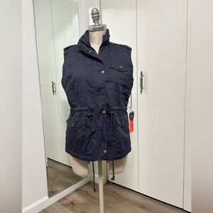 C’EST TOI Navy Utility Fleece Lined Casual Cozy Vest Women’s Medium NWT